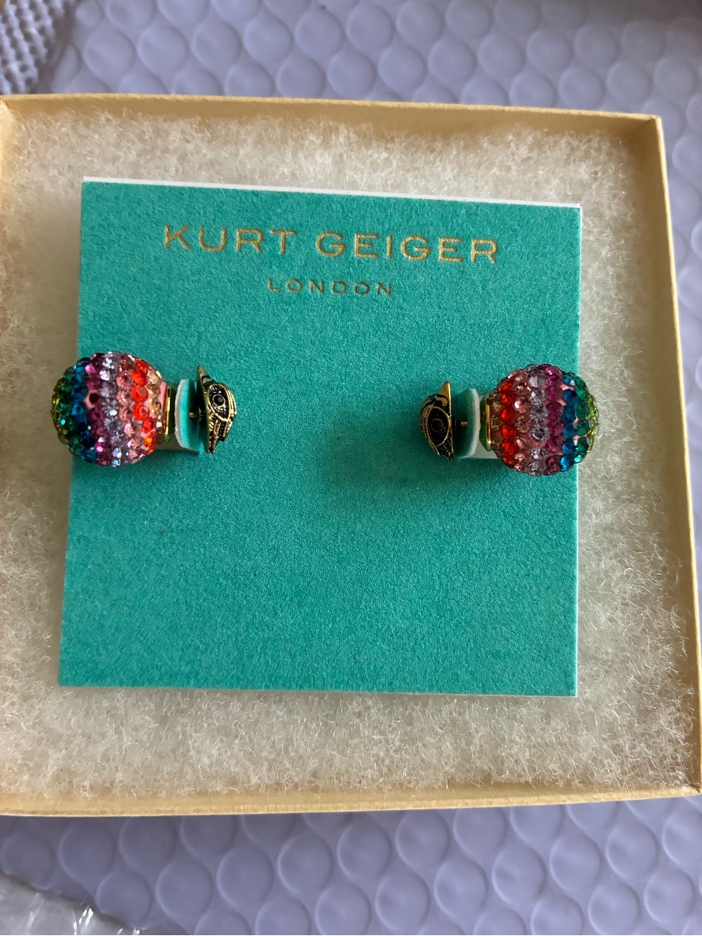 Kurt Geiger Rainbow Crystal Dome Stud Earrings - Picture 6 of 8